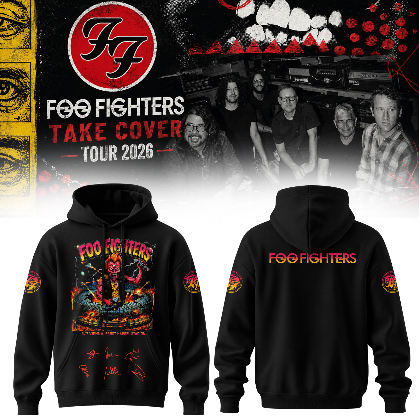 Foo Fighters Take Cover Tour 2026 Premium Signature Hoodie Concert Merchandise