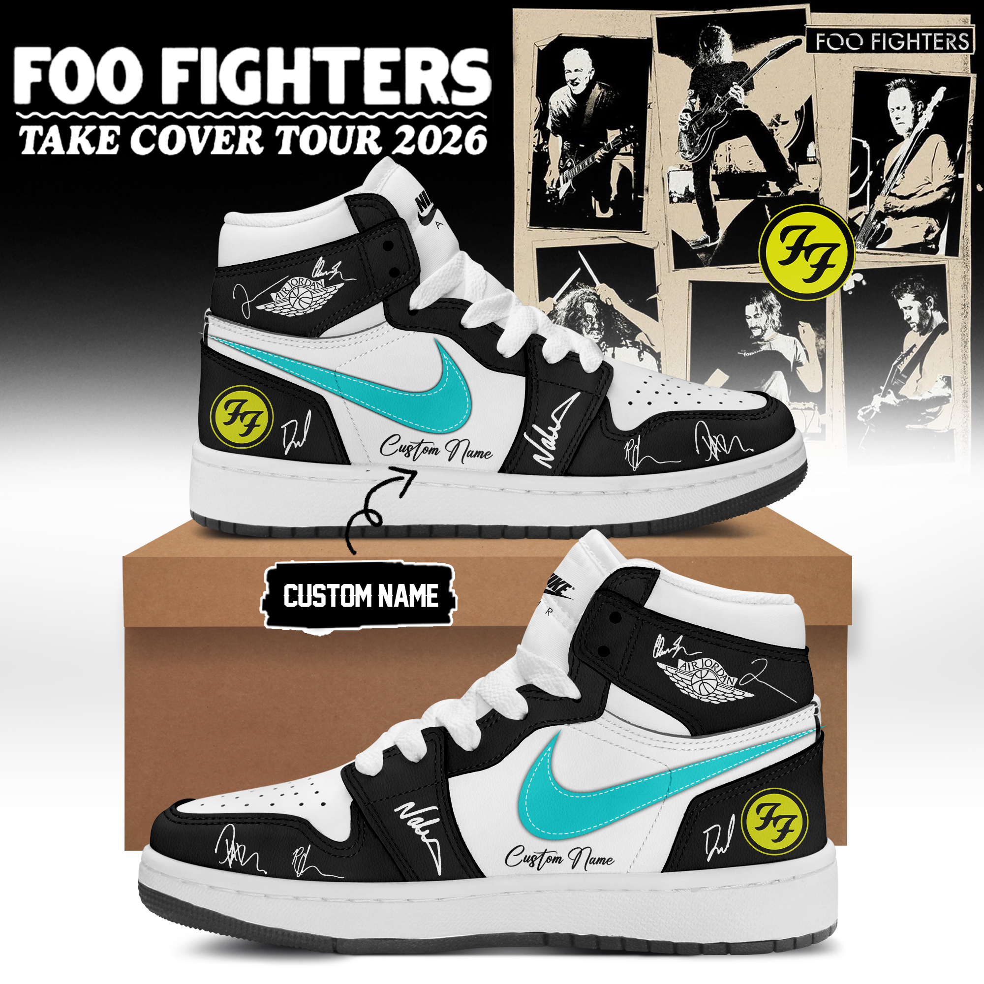 Foo Fighters Take Cover Tour 2026 Signature Fan High Top Shoes