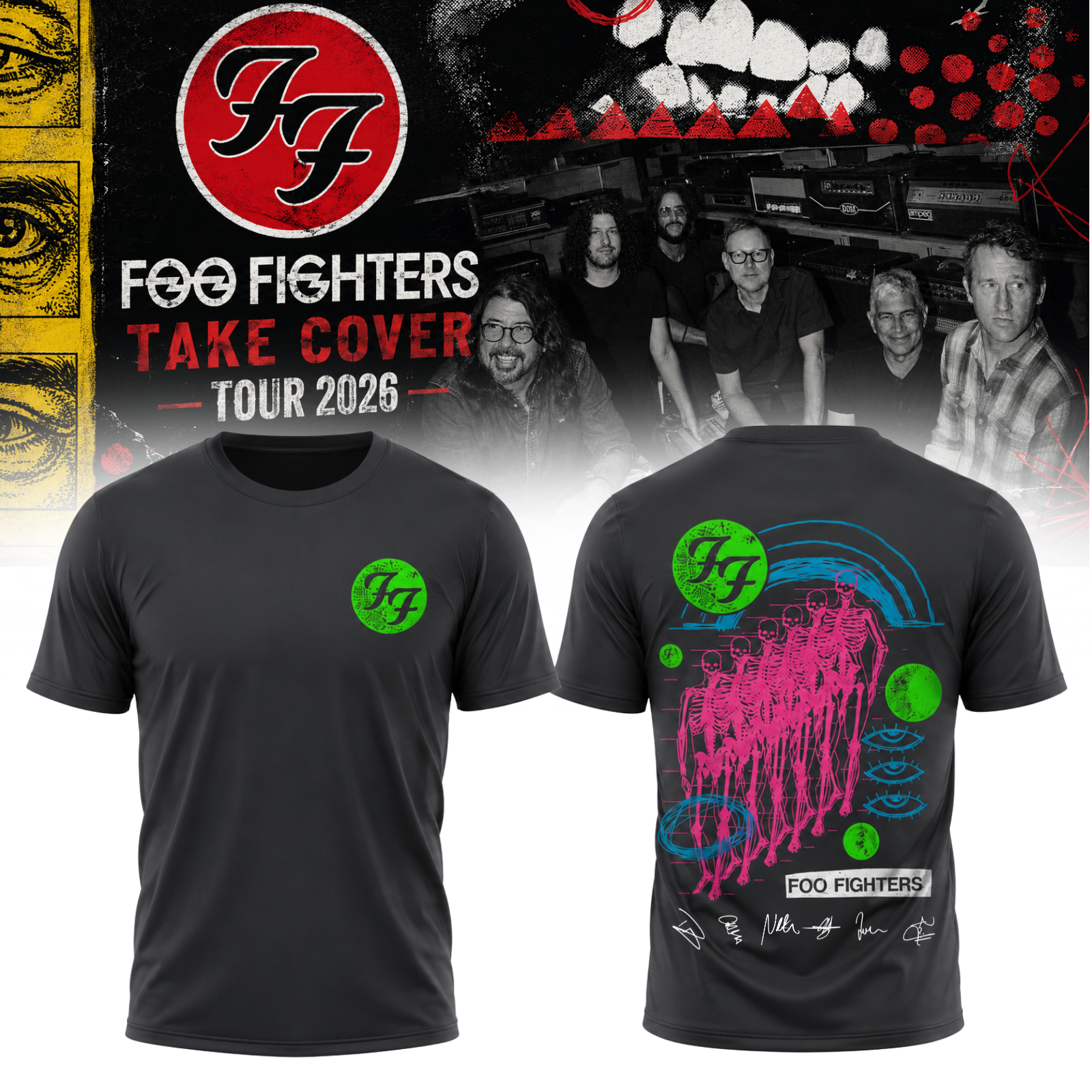 Foo Fighters Take Cover Tour 2026 Signature Limited Edition Graphic T Shirt Rock Fan Gift