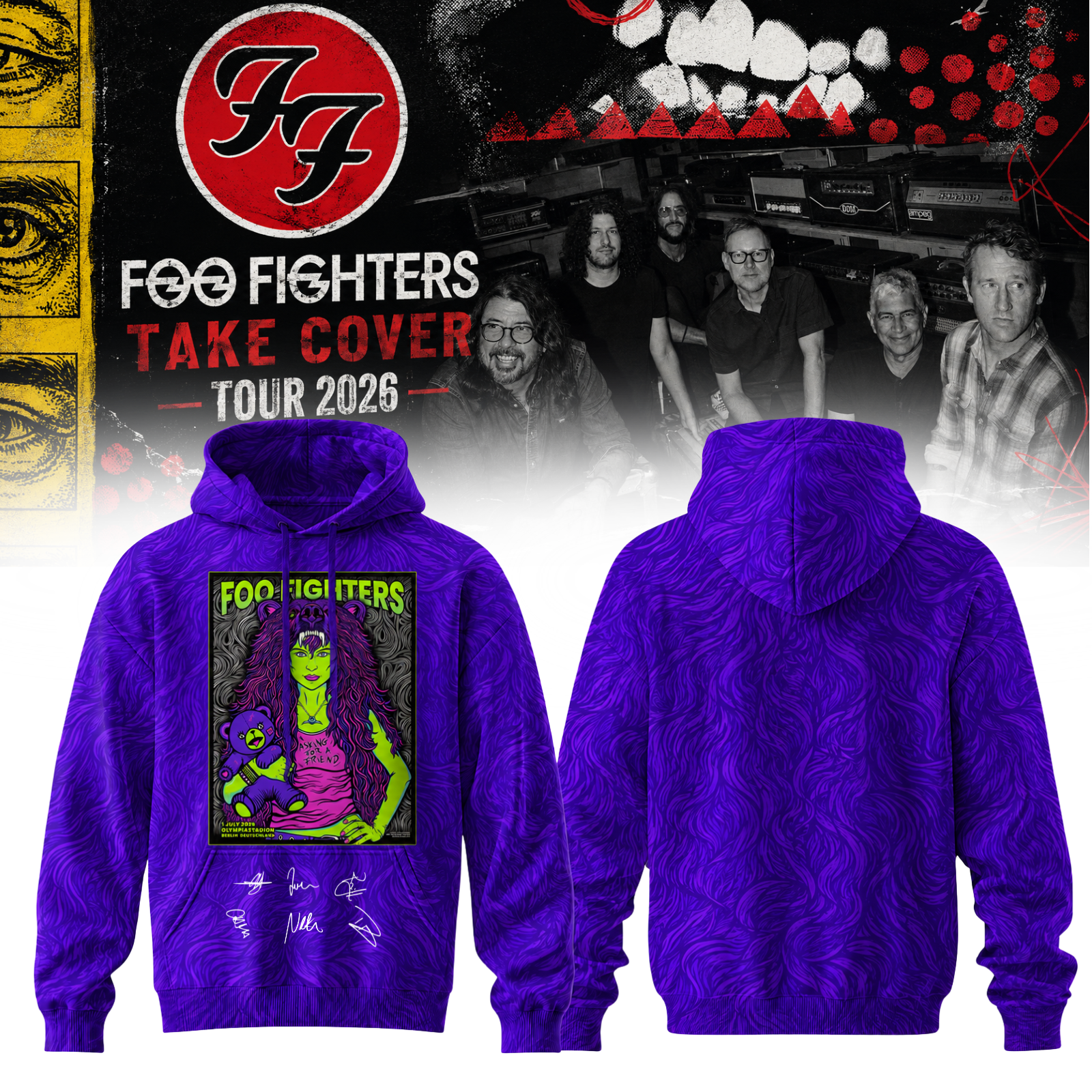 Foo Fighters Take Cover Tour 2026 Signature Limited Edition Pullover Hoodie Rock Fan Gift