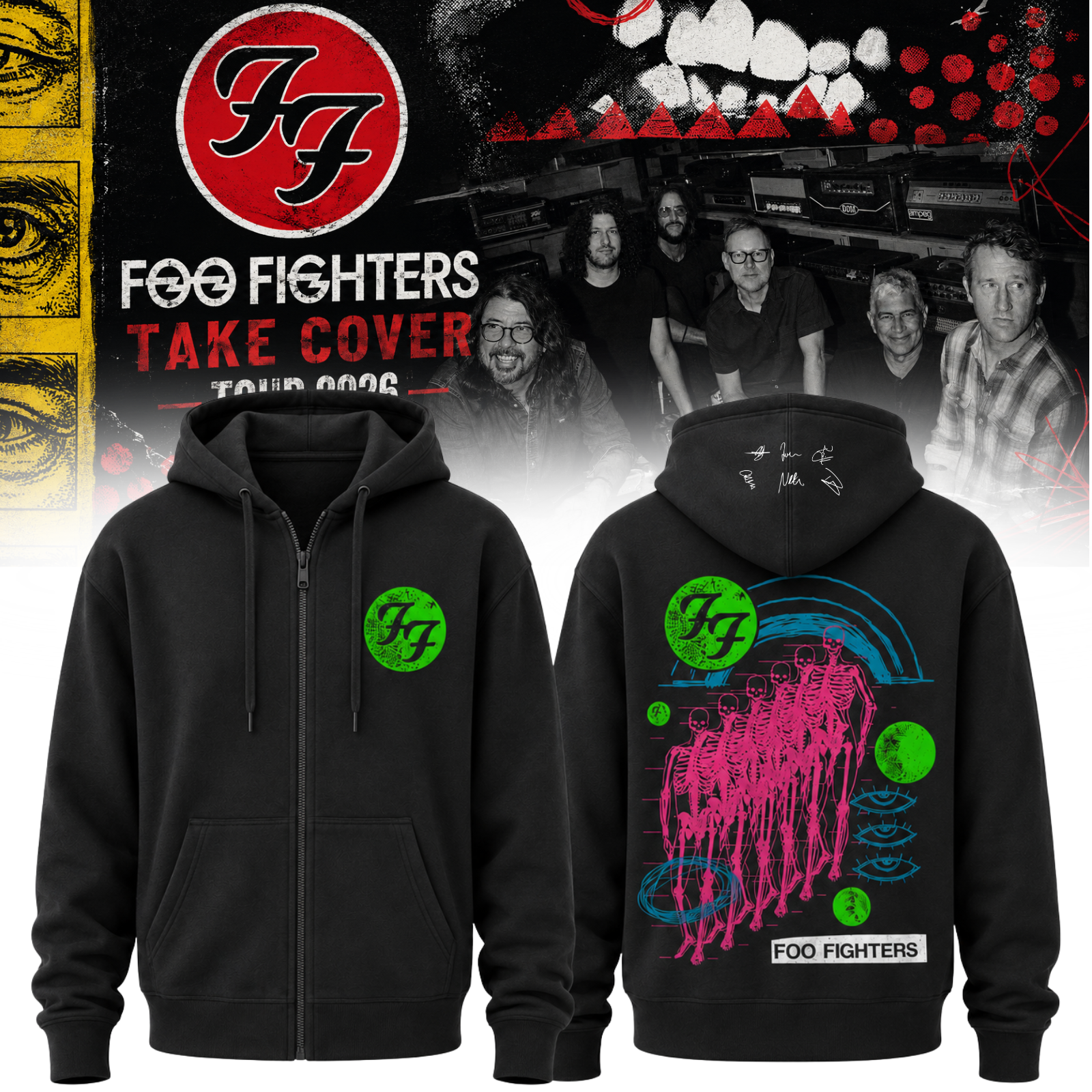 Foo Fighters Take Cover Tour 2026 Signature Limited Edition Zip Up Hoodie