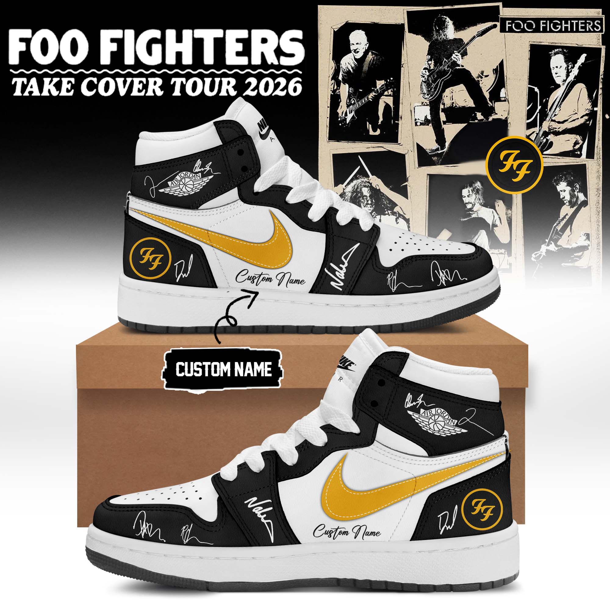 Foo Fighters Take Cover Tour 2026 Vintage Rock Band Sneakers