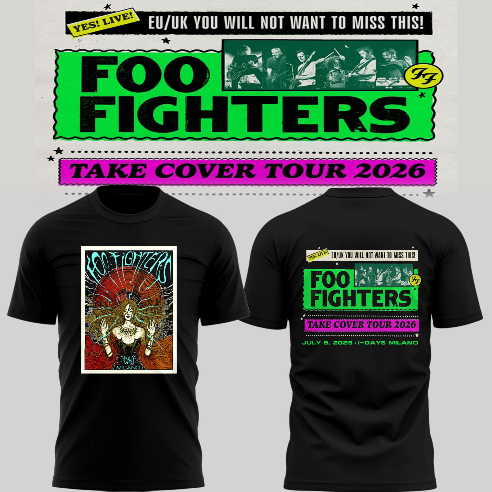 Foo Fighters Take Cover Tour Milano 2026 Limited T Shirt Gifts For Fans1