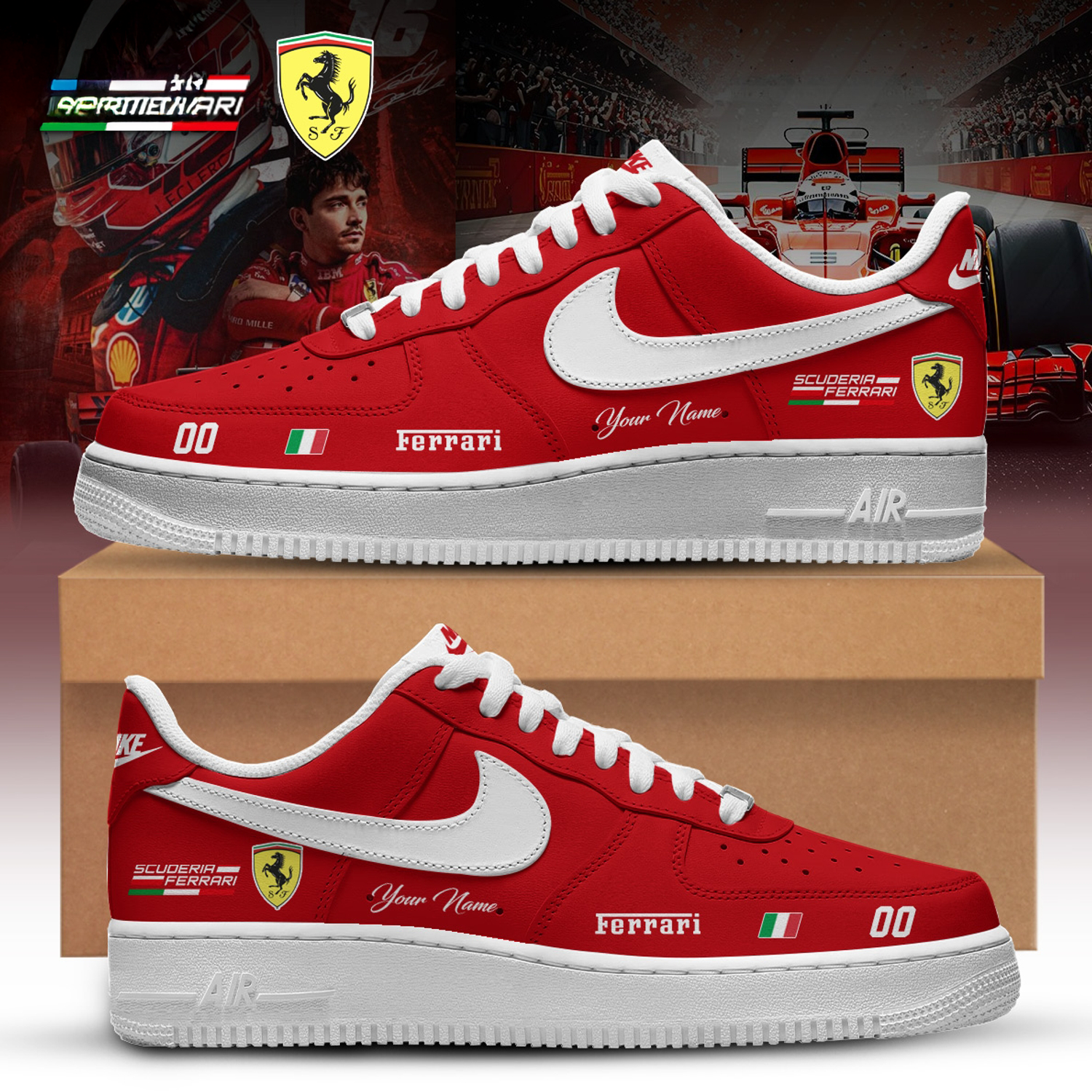 Formula One x Ferrari Custom Nike Air Force 1 Low Sneakers