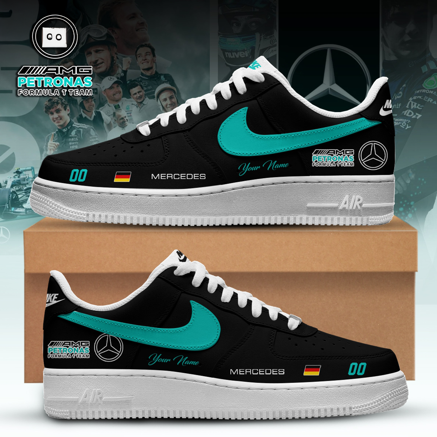Formula One x Mercedes Custom Nike Air Force 1 Low Sneakers