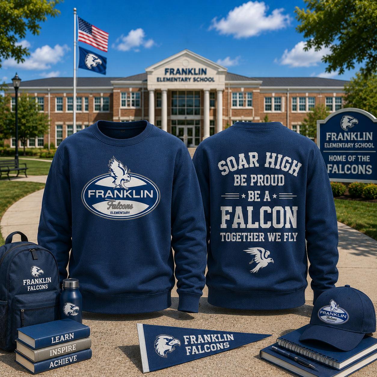 Franklin Elementary School Falcons Crewneck Sweatshirt School Spirit Back to School Pullover Student Teacher Alumni Gift