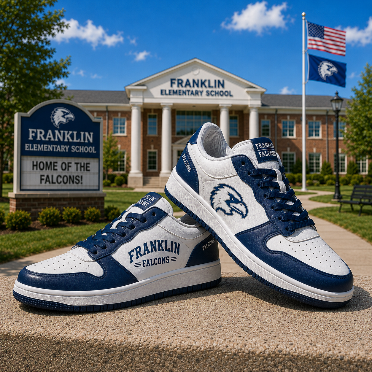 Franklin Elementary School Falcons Custom Low Top Sneakers School Spirit Casual Shoes Student Teacher Alumni Gift