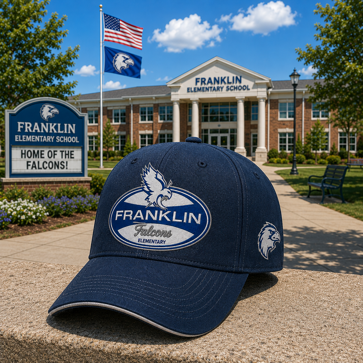 Franklin Elementary School Falcons Embroidered Baseball Cap School Spirit Adjustable Hat Student Teacher Alumni Gift