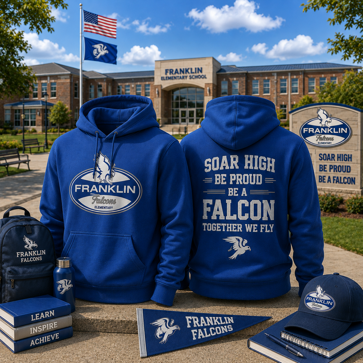 Franklin Elementary School Falcons Hoodie School Spirit Pullover Back to School Sweatshirt Student Teacher Alumni Gift
