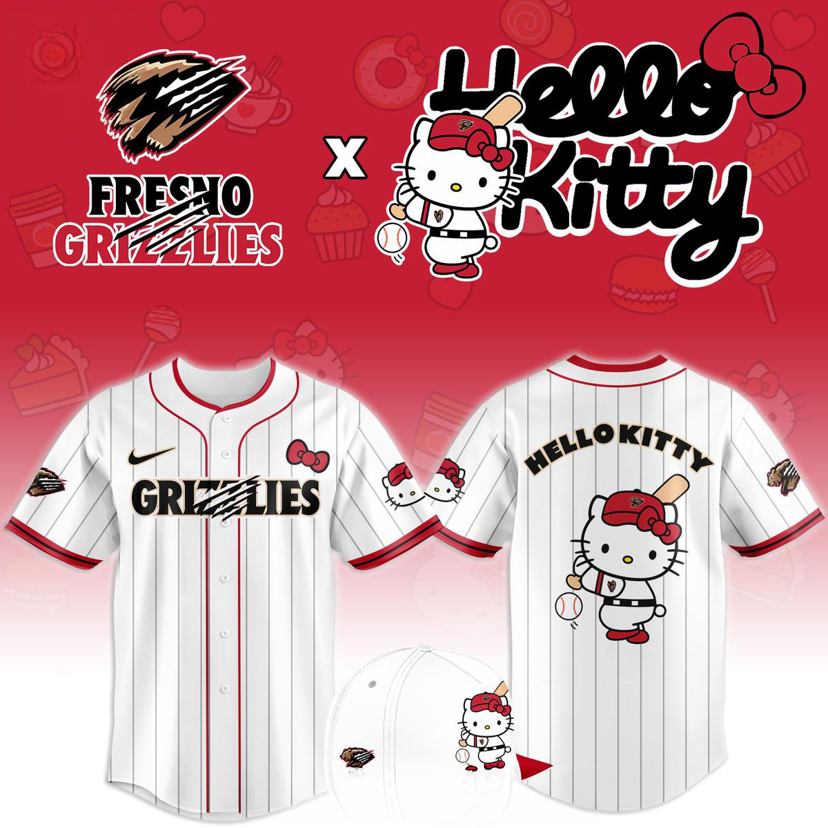 Fresno Grizzlies x Hello Kitty Classic Striped 2026 Night MiLB Game Jersey Minor League Baseball Fan Jersey 1 - Unicasport Fresno Grizzlies x Hello Kitty Classic Striped 2026 Night MiLB Game Jersey Minor League Baseball Fan Jersey