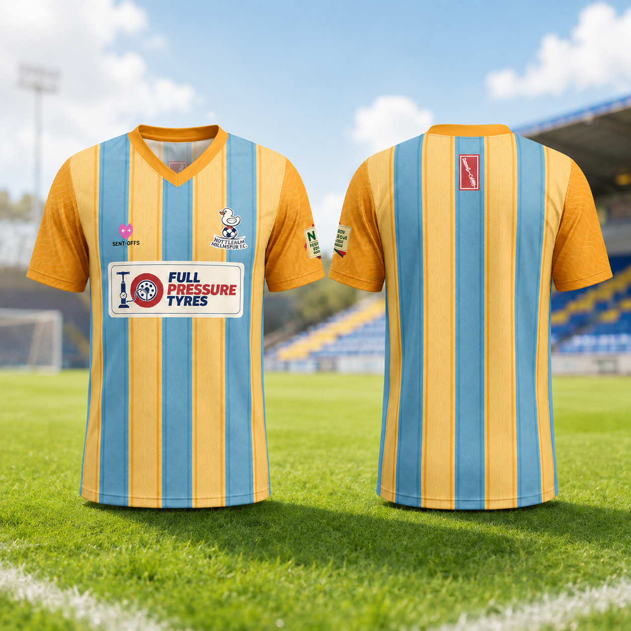 Full Pressure Tyres Football Jersey Blue Yellow Striped Short Sleeve Soccer Shirt 1 - Unicasport Full Pressure Tyres Football Jersey Blue Yellow Striped Short Sleeve Soccer Shirt