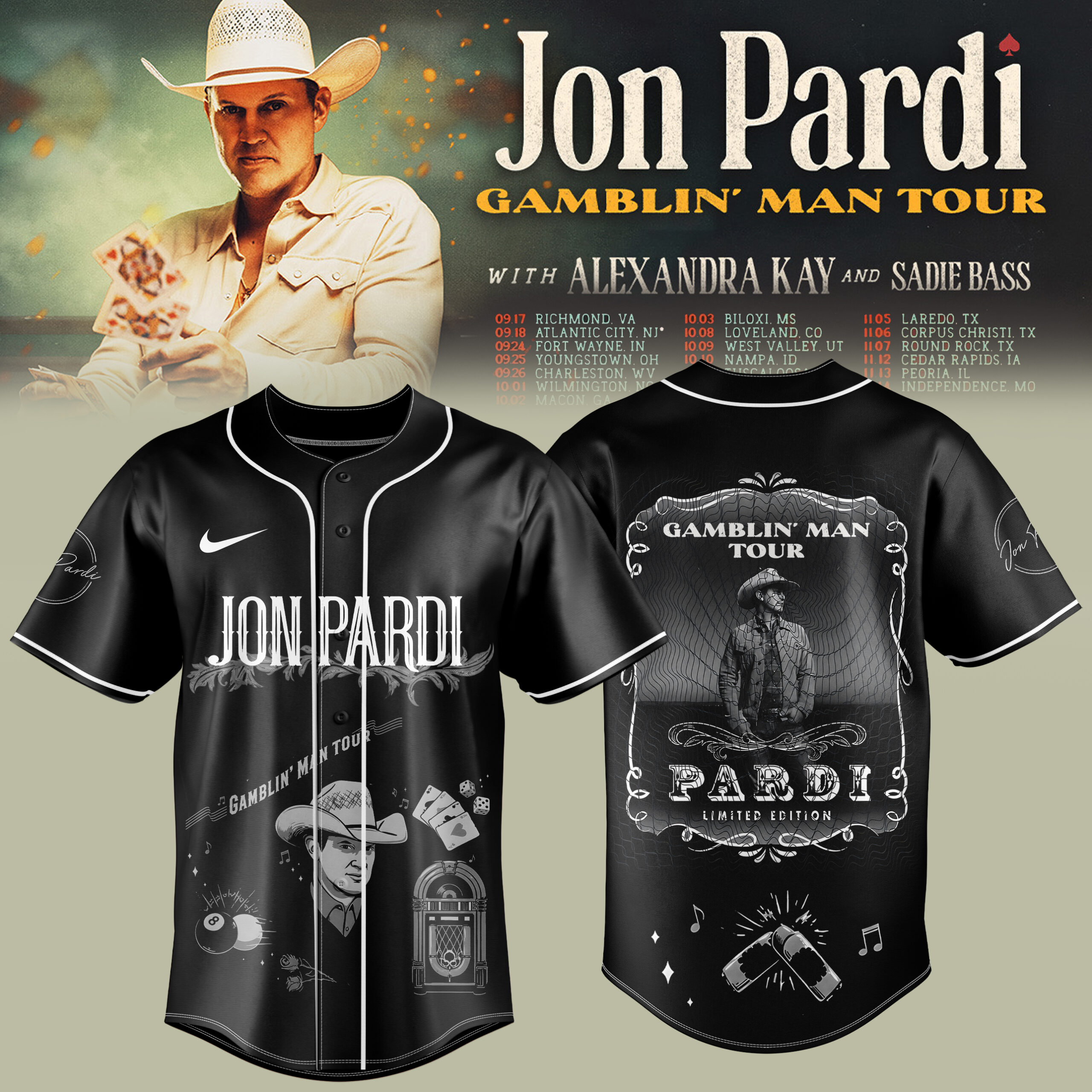 Gamblin Man Tour 2026 Limited Edition Baseball Jersey