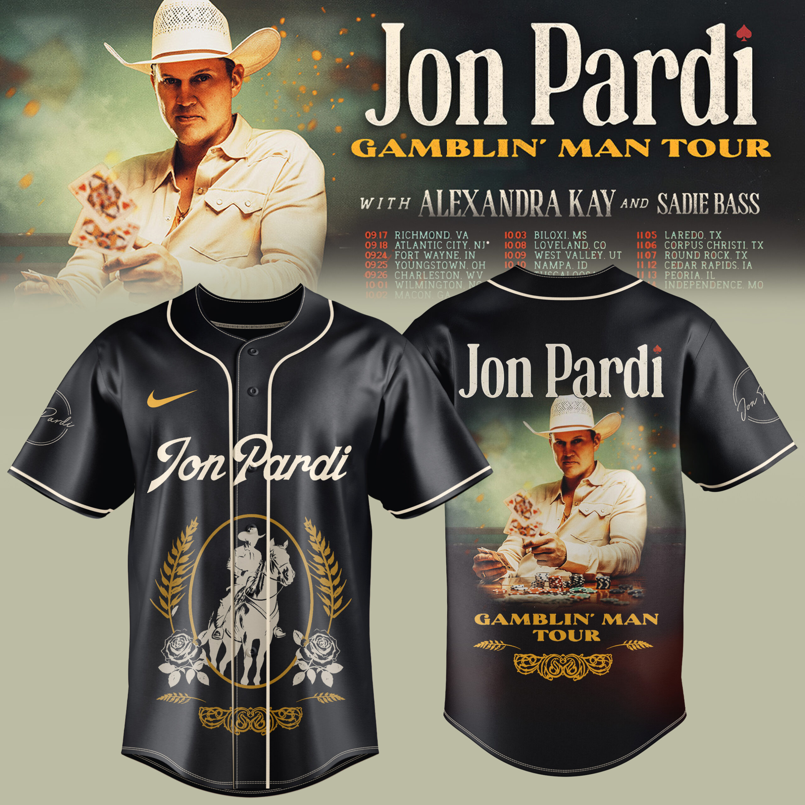 Gamblin Man Tour 2026 Premium Fan Baseball Jersey