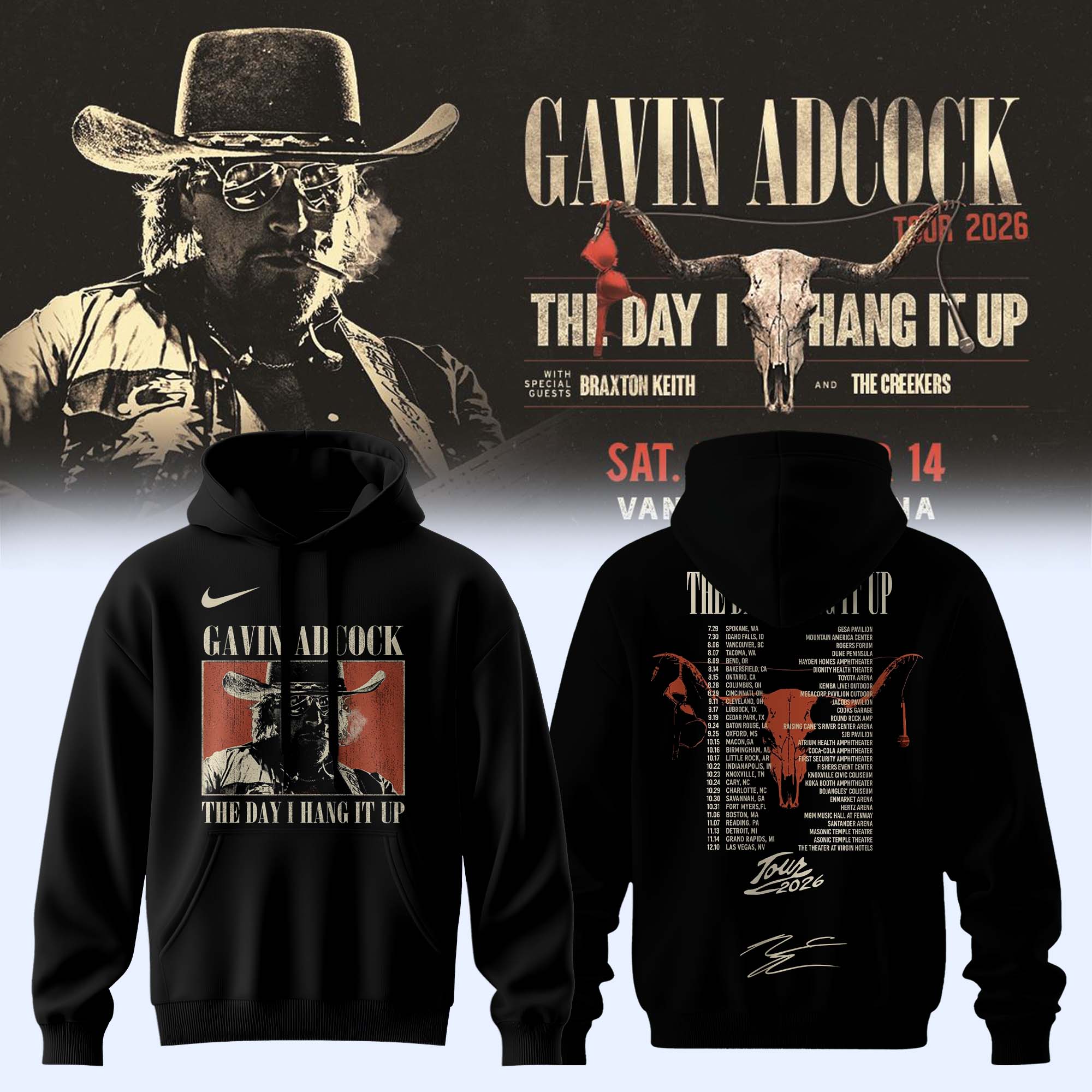Gavin Adcock The Day I Hang It Up Tour 2026 Autographed Hoodie Edition