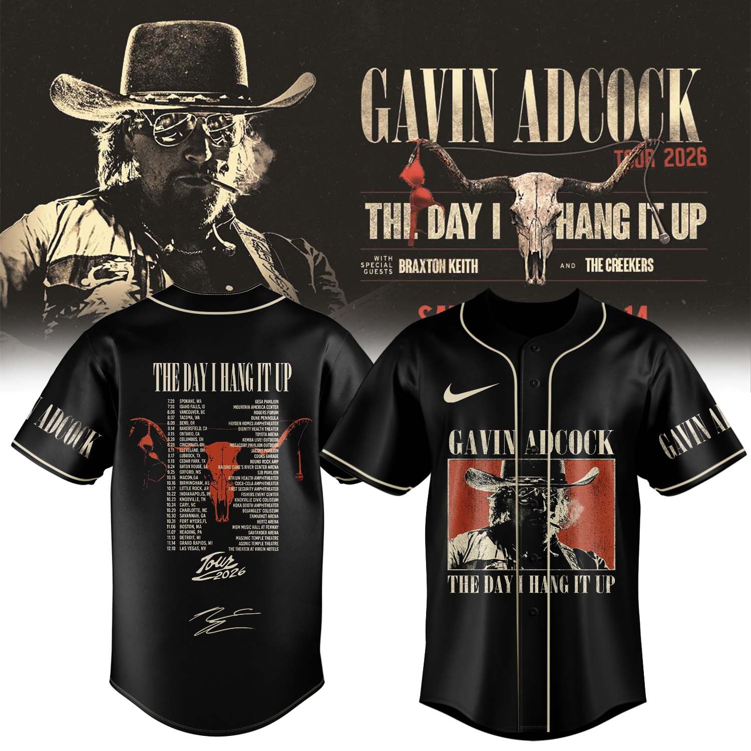 Gavin Adcock The Day I Hang It Up Tour 2026 Signed Baseball Jersey