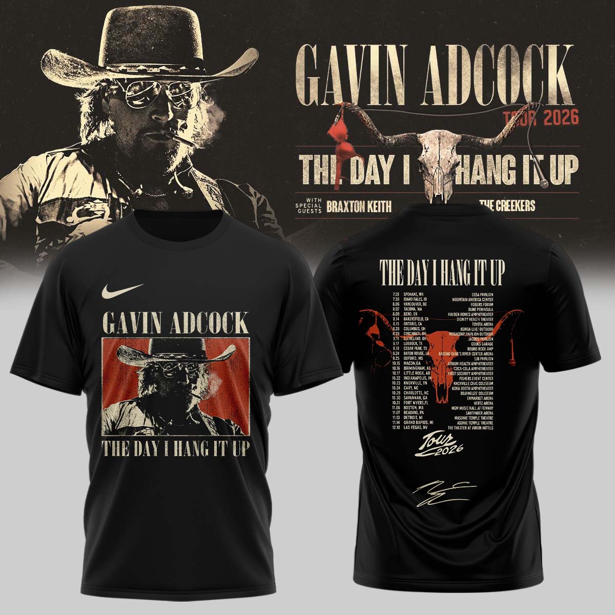 Gavin Adcock The Day I Hang It Up Tour 2026 Signed Graphic Shirt