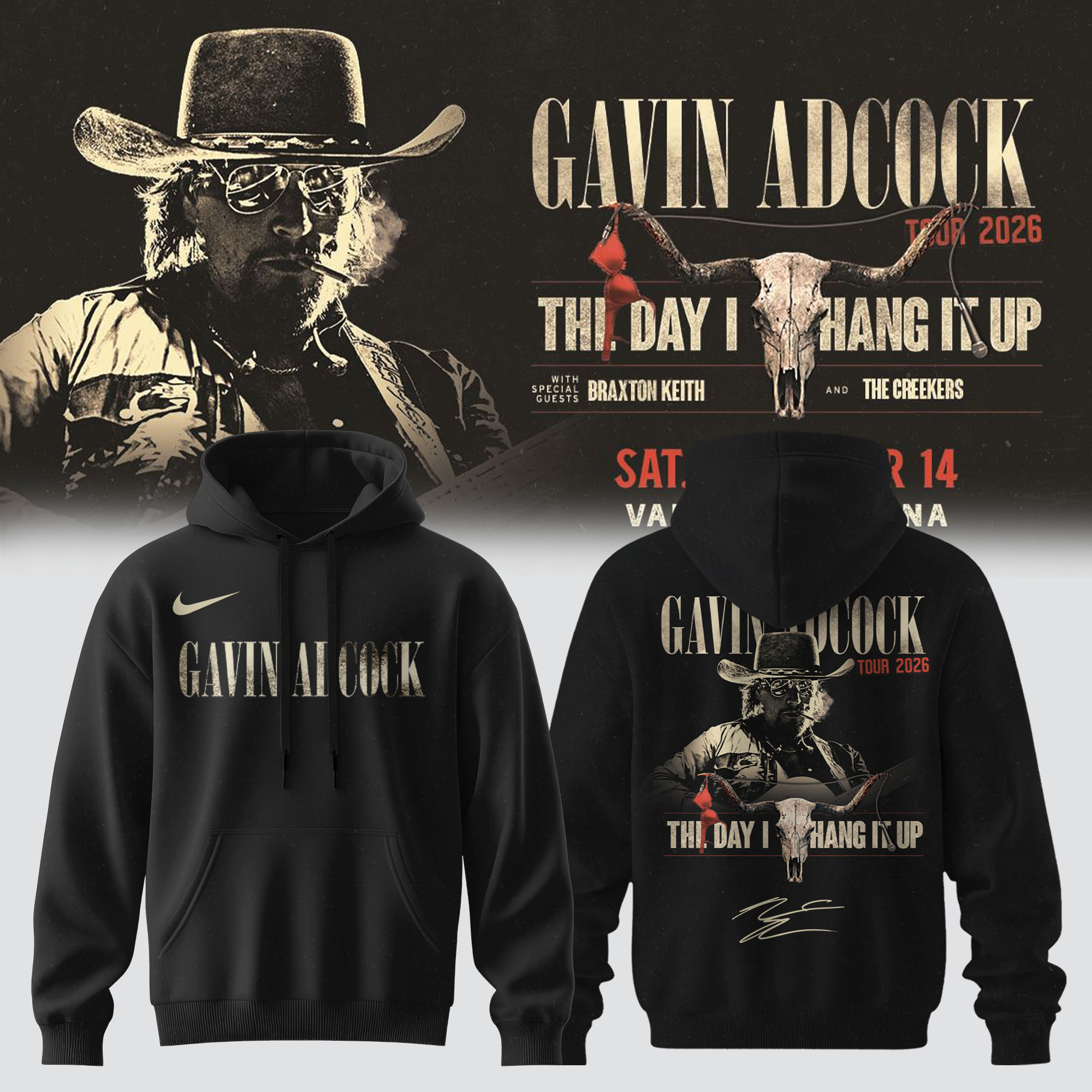 Gavin Adcock The Day I Hang It Up Tour 2026 Signed Hoodie Collection