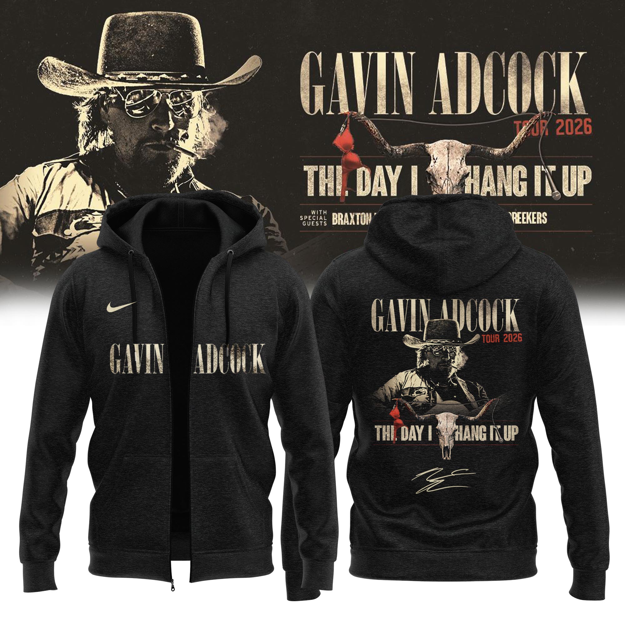 Gavin Adcock The Day I Hang It Up Tour 2026 Signed Zip Hoodie