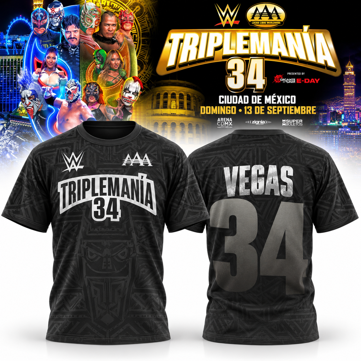 Gears of War x WWE TripleMania 34 Mexico City September 13 2026 Vegas 34 Black Wrestling Jersey jersey 1 - Unicasport Gears of War x WWE TripleMania 34 Mexico City September 13 2026 Vegas 34 Black Wrestling Jersey jersey