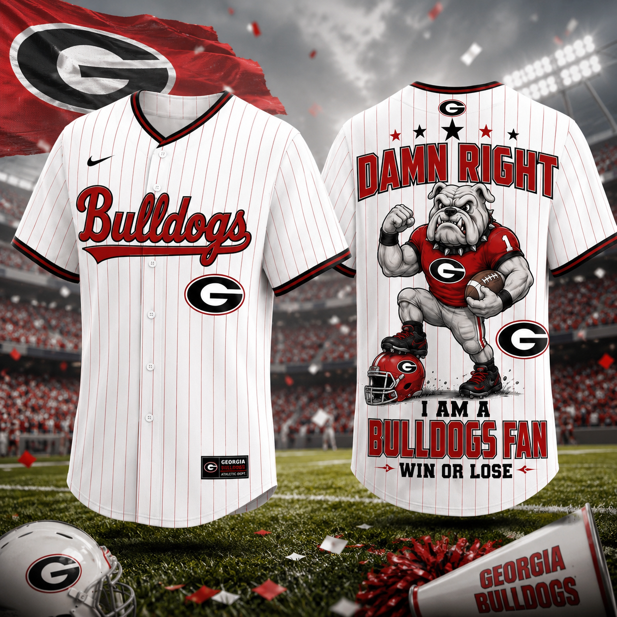 Georgia Bulldogs Baseball Jersey Damn Right I Am A Bulldogs Fan Win Or Lose College Baseball Jersey NCAA Georgia Bulldogs Gift for Men Women