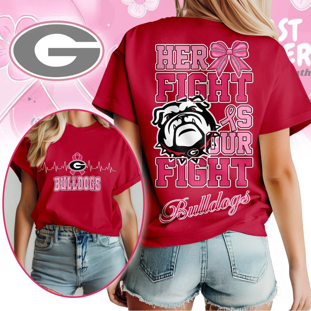 Georgia Bulldogs NCAA Her Fight Is Our Fight Breast Cancer Unisex 3D Shirt