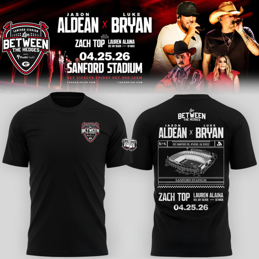 Georgia Bulldogs x Jason Aldean and Luke Bryan Live Between The Hedges Black Shirt