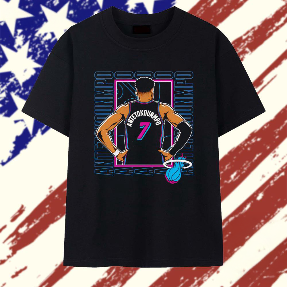 Giannis Antetokounmpo Miami Heat Number 7 Back Graphic T Shirt Basketball Fan Wear