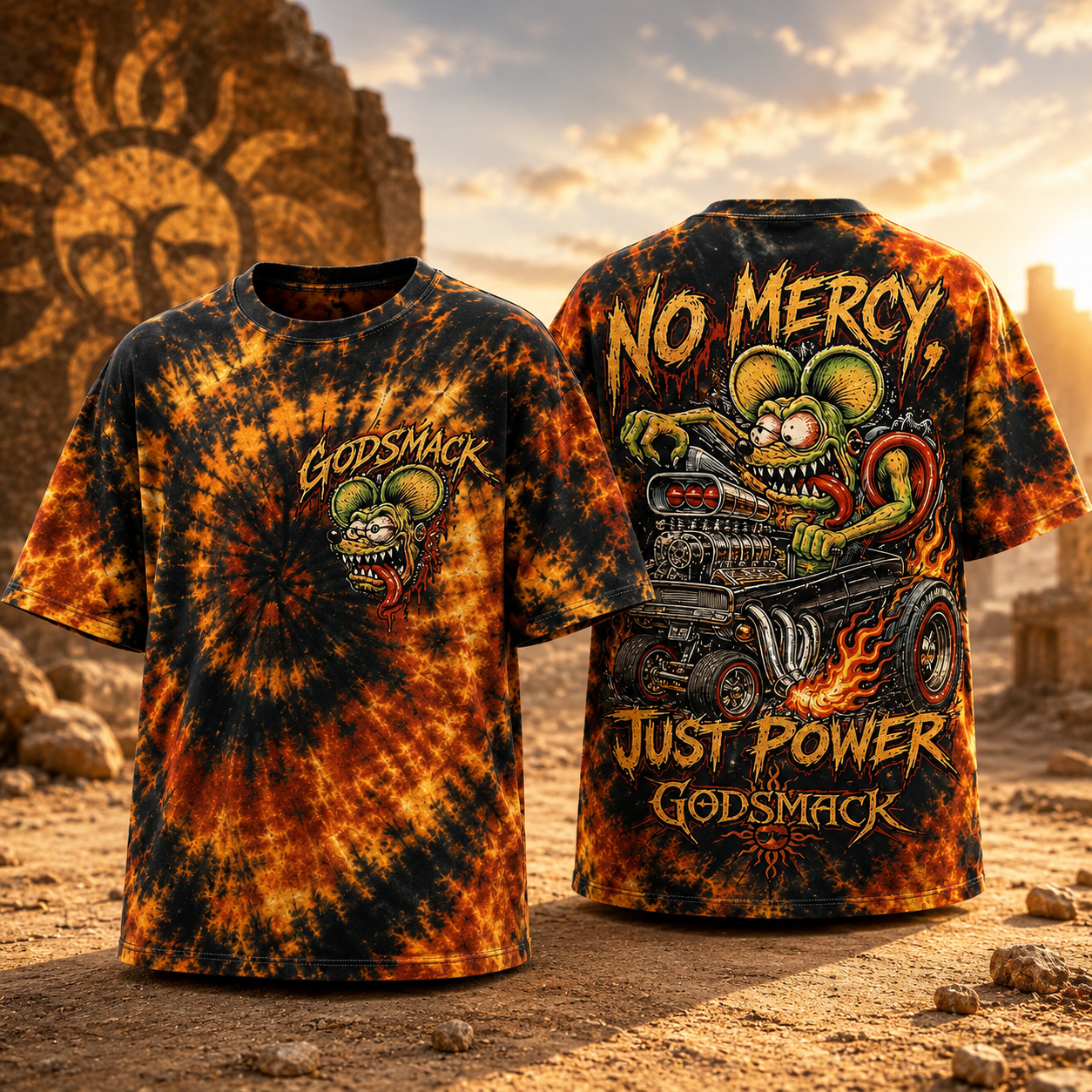 Godsmack No Mercy Just Power Tie Dye T Shirt Vintage Hard Rock Band Graphic 2 Sided Unisex Tee Gift For Metal Fans
