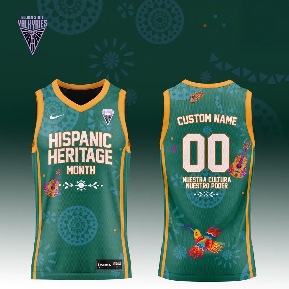 Golden State Valkyries Hispanic Heritage Month Basketball Jersey Custom Name & Number Green Sleeveless Jersey 1 - Unicasport Golden State Valkyries Hispanic Heritage Month Basketball Jersey Custom Name & Number Green Sleeveless Jersey
