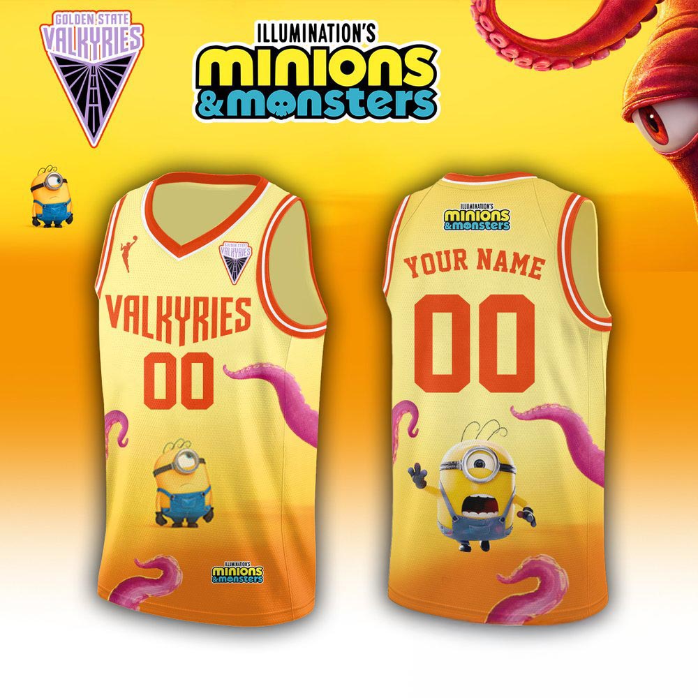 Golden State Valkyries x Minions and Monsters 2026 Custom Name Number Basketball Jersey 1 - Unicasport Golden State Valkyries x Minions and Monsters 2026 Custom Name Number Basketball Jersey