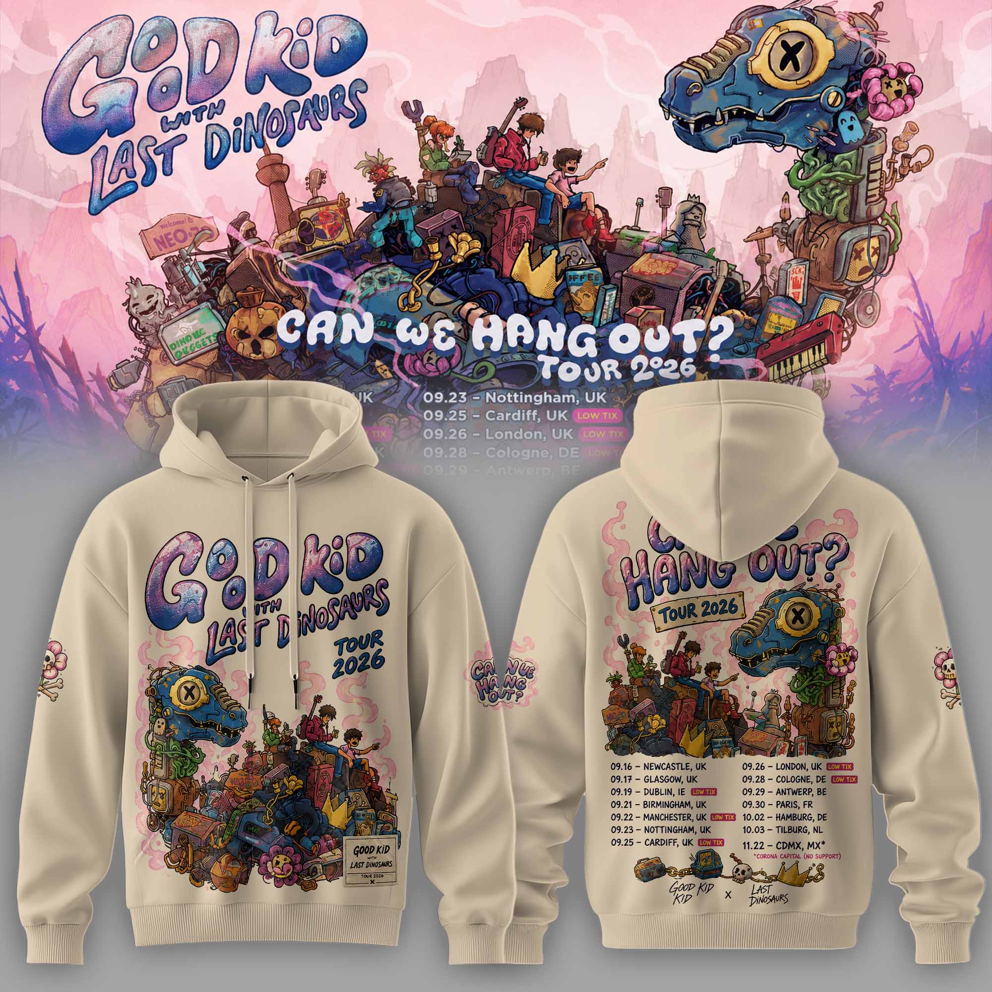 Good Kid x Last Dinosaurs Can We Hang Out Tour 2026 Vintage Indie Rock Hoodie