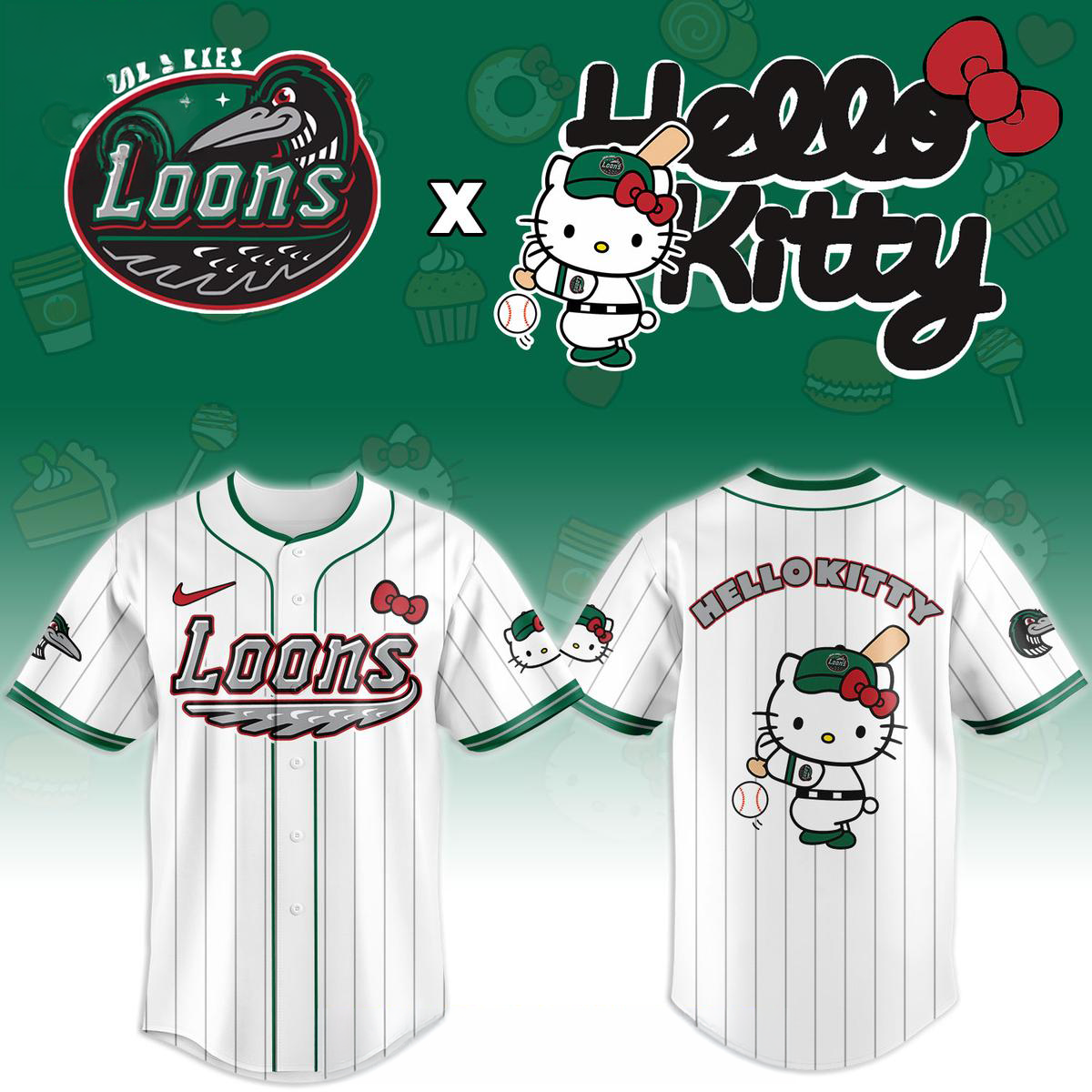 Great Lakes Loons x Hello Kitty Classic Striped 2026 Night MiLB Game Jersey Baseball Fan Character Sports Apparel 1 - Unicasport Great Lakes Loons x Hello Kitty Classic Striped 2026 Night MiLB Game Jersey Baseball Fan Character Sports Apparel