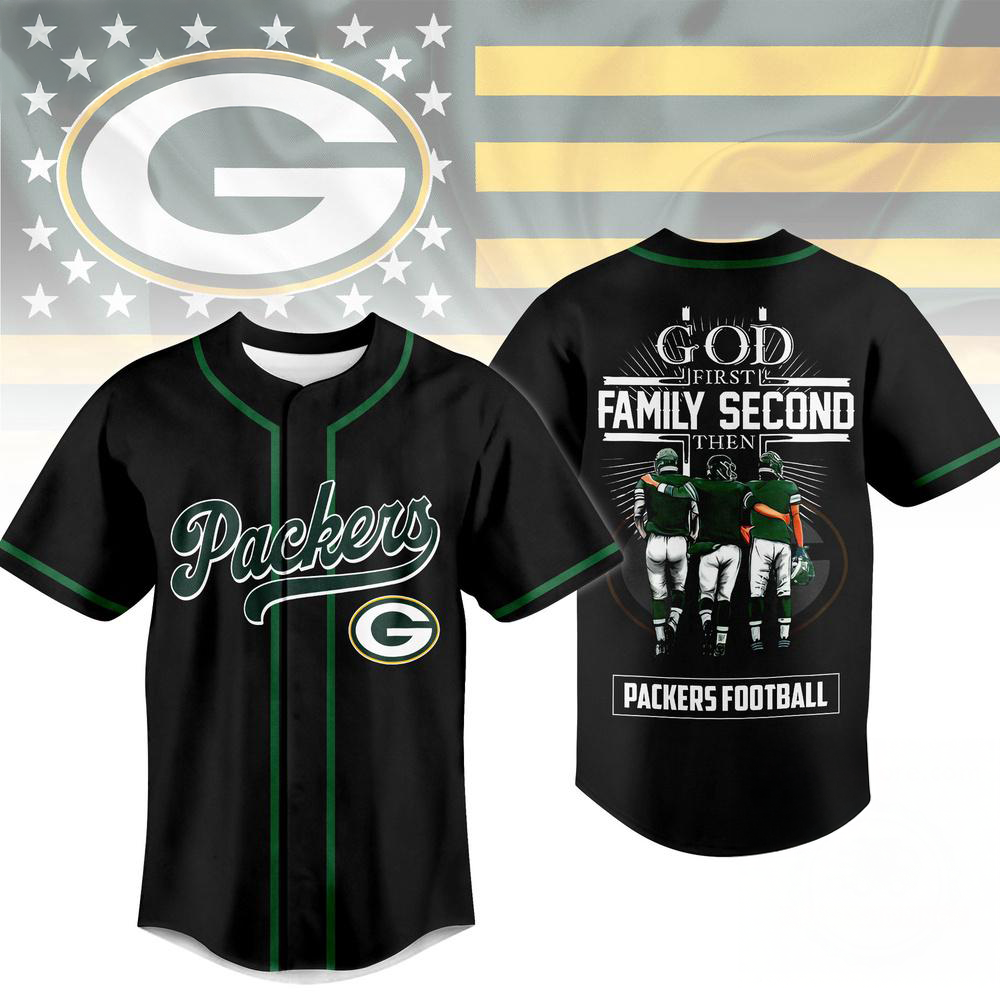 Green Bay Packers God First Family Second Faith And Brotherhood Baseball Jersey