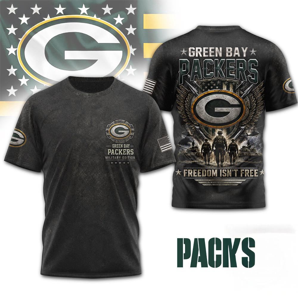 Green Bay Packers NFL Freedom Team Military 3D Graphic T Shirt