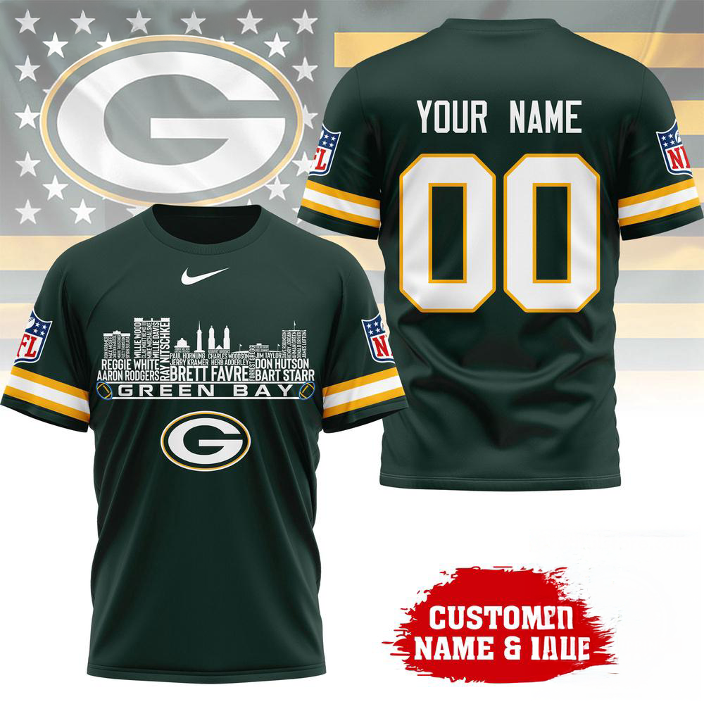Green Bay Packers NFL Game Day Skyline Names Limited Edition 3D Graphic T Shirt
