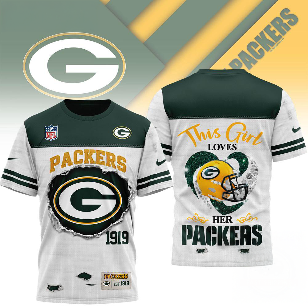 Green Bay Packers NFL Girl Heart Helmet 3D Graphic T Shirt