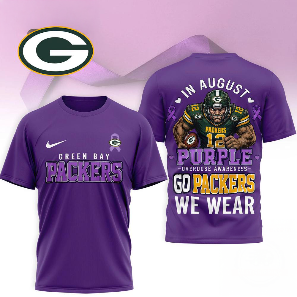 Green Bay Packers NFL In August We Wear Purple Overdose Awareness 3D Graphic T Shirt