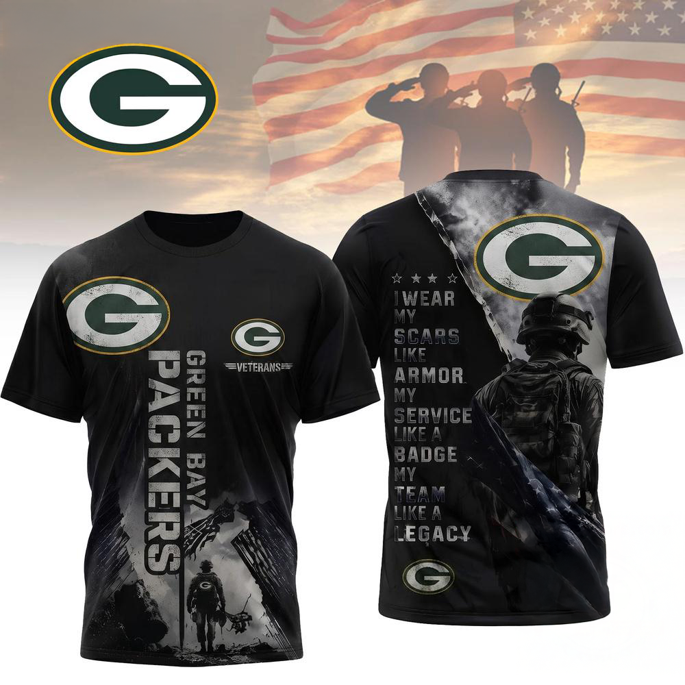 Green Bay Packers NFL Veterans Legacy Team 3D Design T Shirt