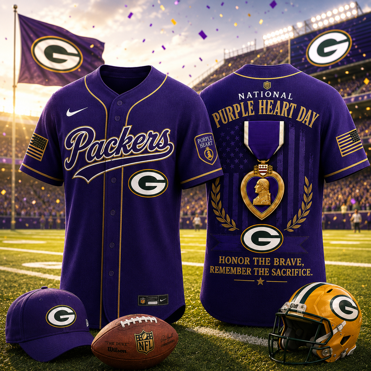 Green Bay Packers National Purple Heart Day Baseball Jersey