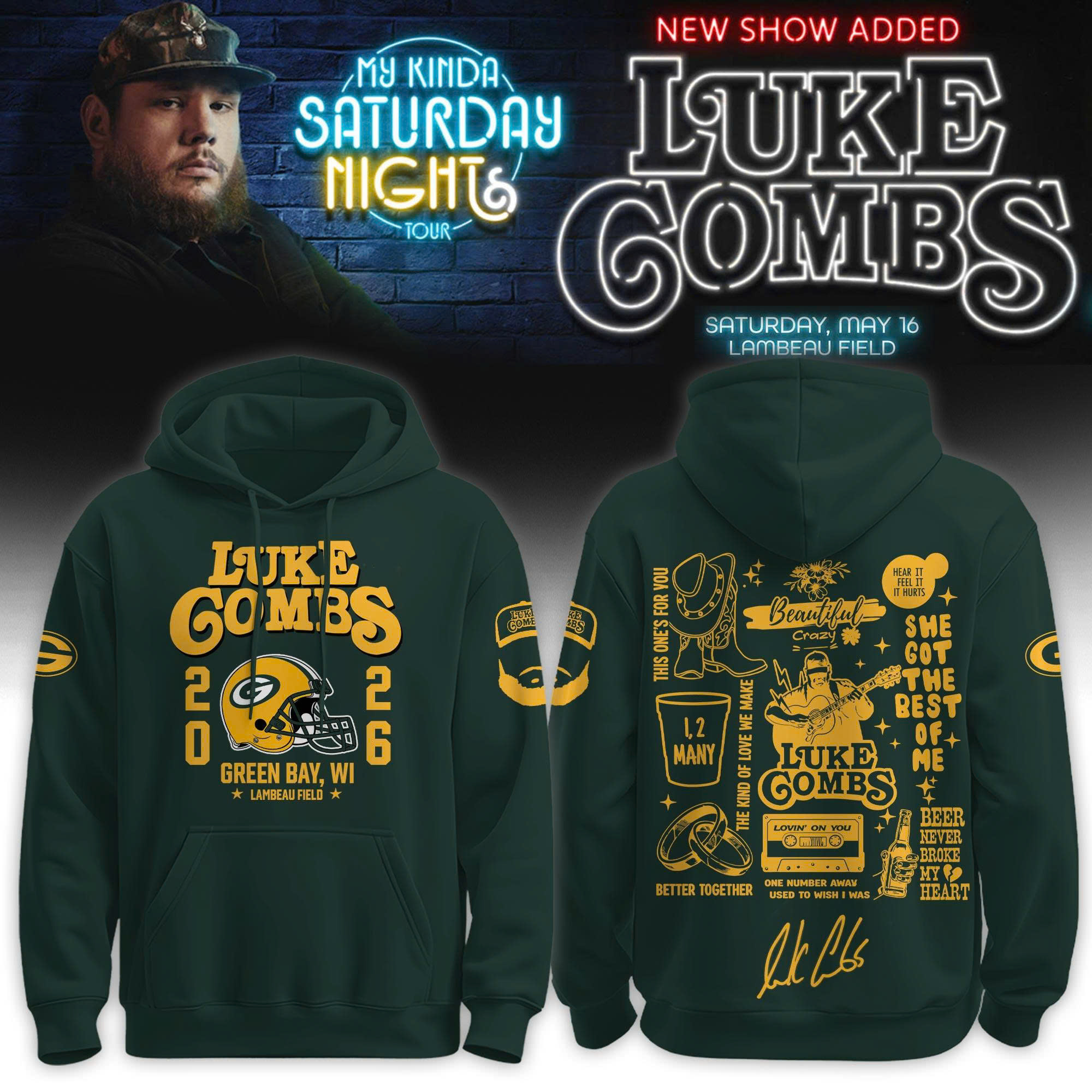 Green Bay Packers x Luke Combs My Kinda Saturday Night Tour 2026 Limited Edition Hoodie 