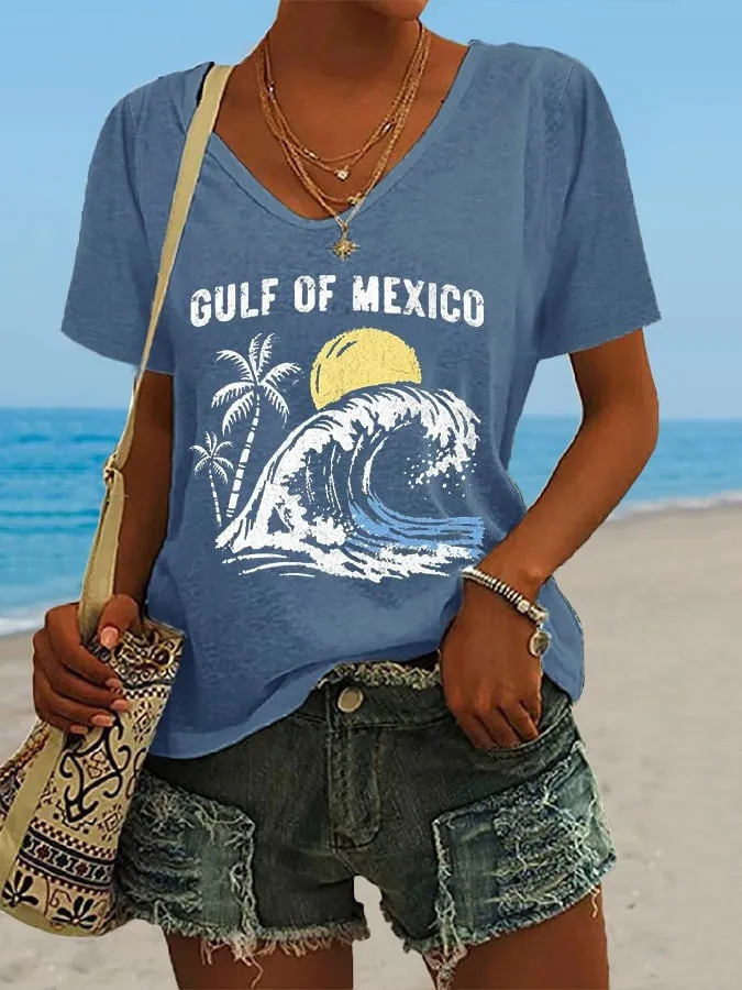 Gulf Of Mexico Vneck TShirt Deport Elon Anti Trump Shirt Political Gifts For Women