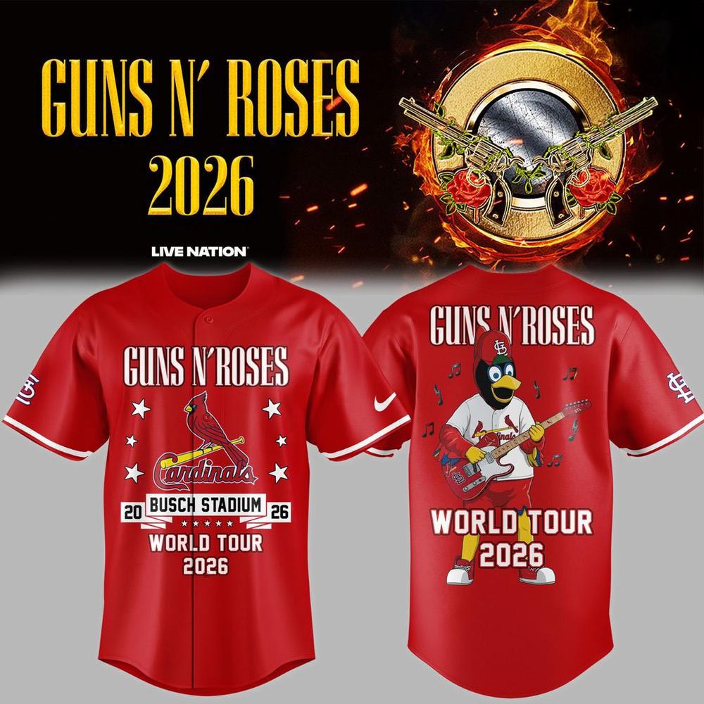 Guns N Roses St Louis Cardinals World Tour 2026 Busch Stadium Baseball Jersey Rock Music Baseball Fan Apparel 1 - Unicasport Guns N Roses St Louis Cardinals World Tour 2026 Busch Stadium Baseball Jersey Rock Music Baseball Fan Apparel