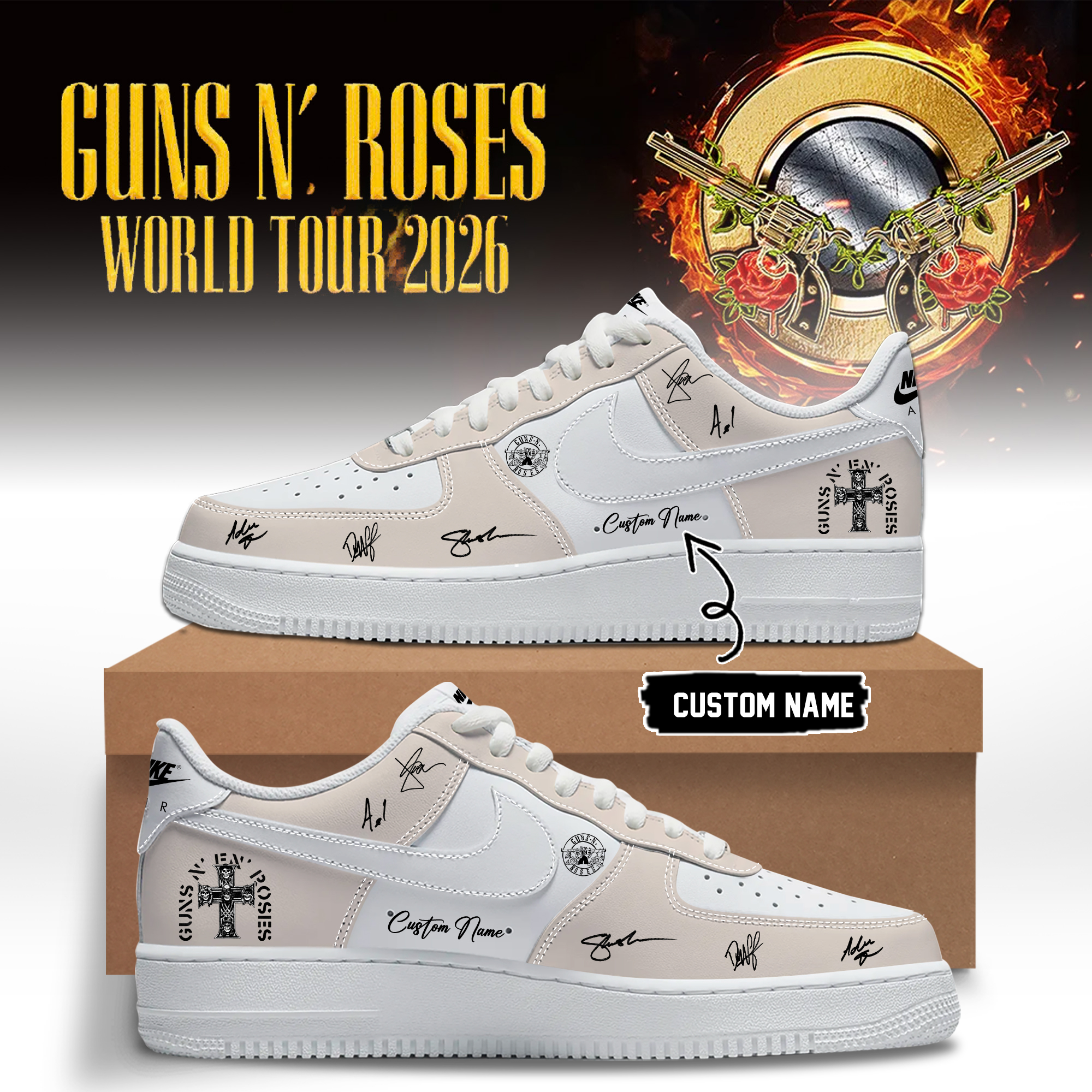 Guns N Roses World Tour 2026 Collector Rock Band Sneakers