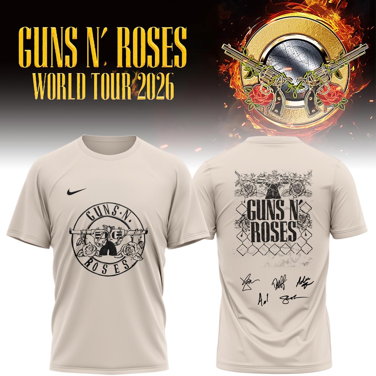 Guns N Roses World Tour 2026 Limited Edition Signature Graphic T Shirt