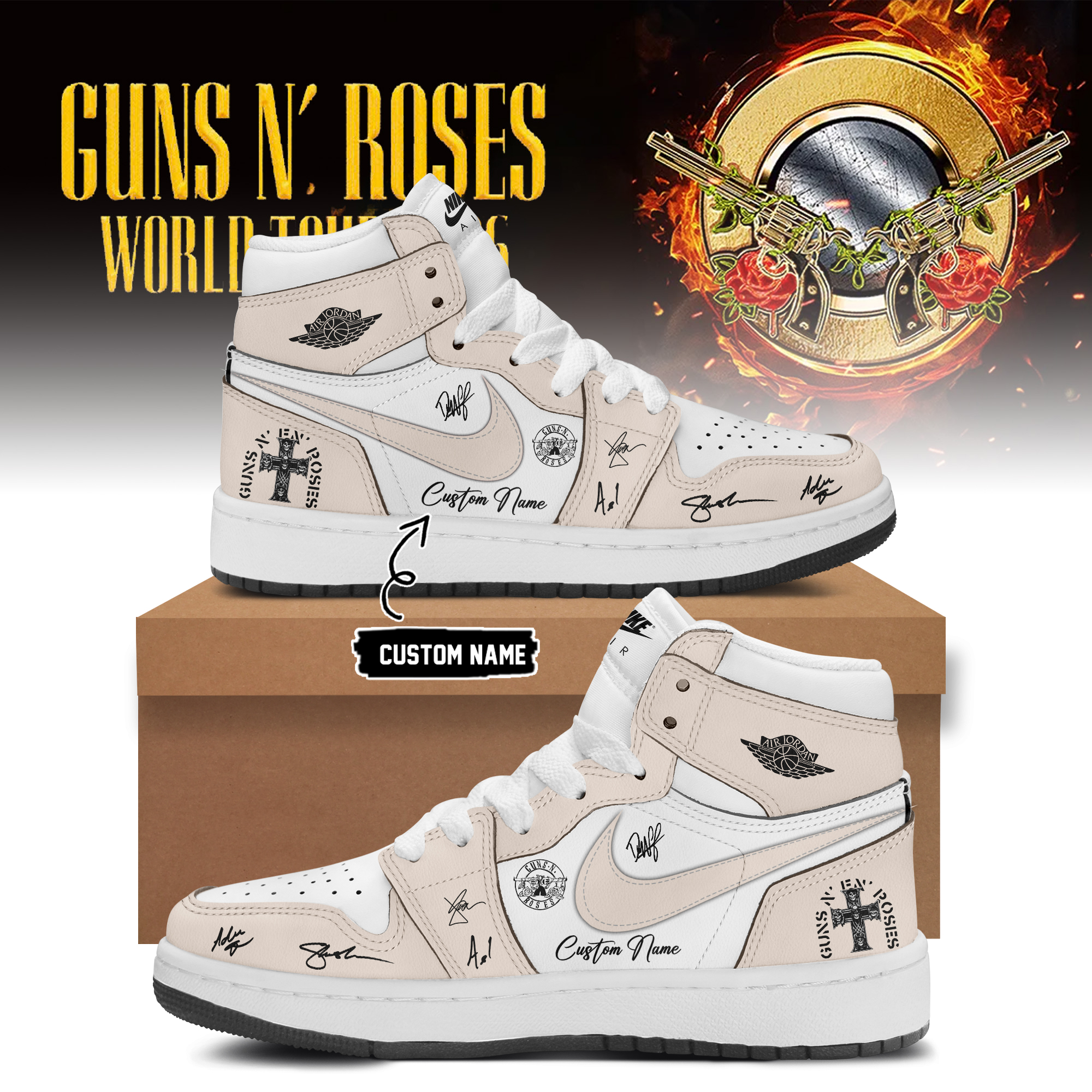 Guns N Roses World Tour 2026 Limited Edition Signature High Top Sneakers