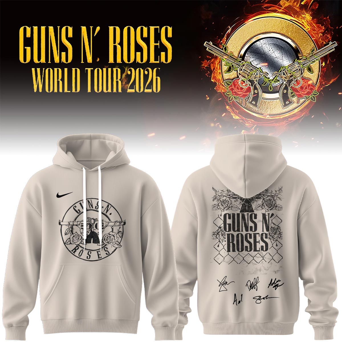 Guns N Roses World Tour 2026 Limited Edition Signature Pullover Hoodie