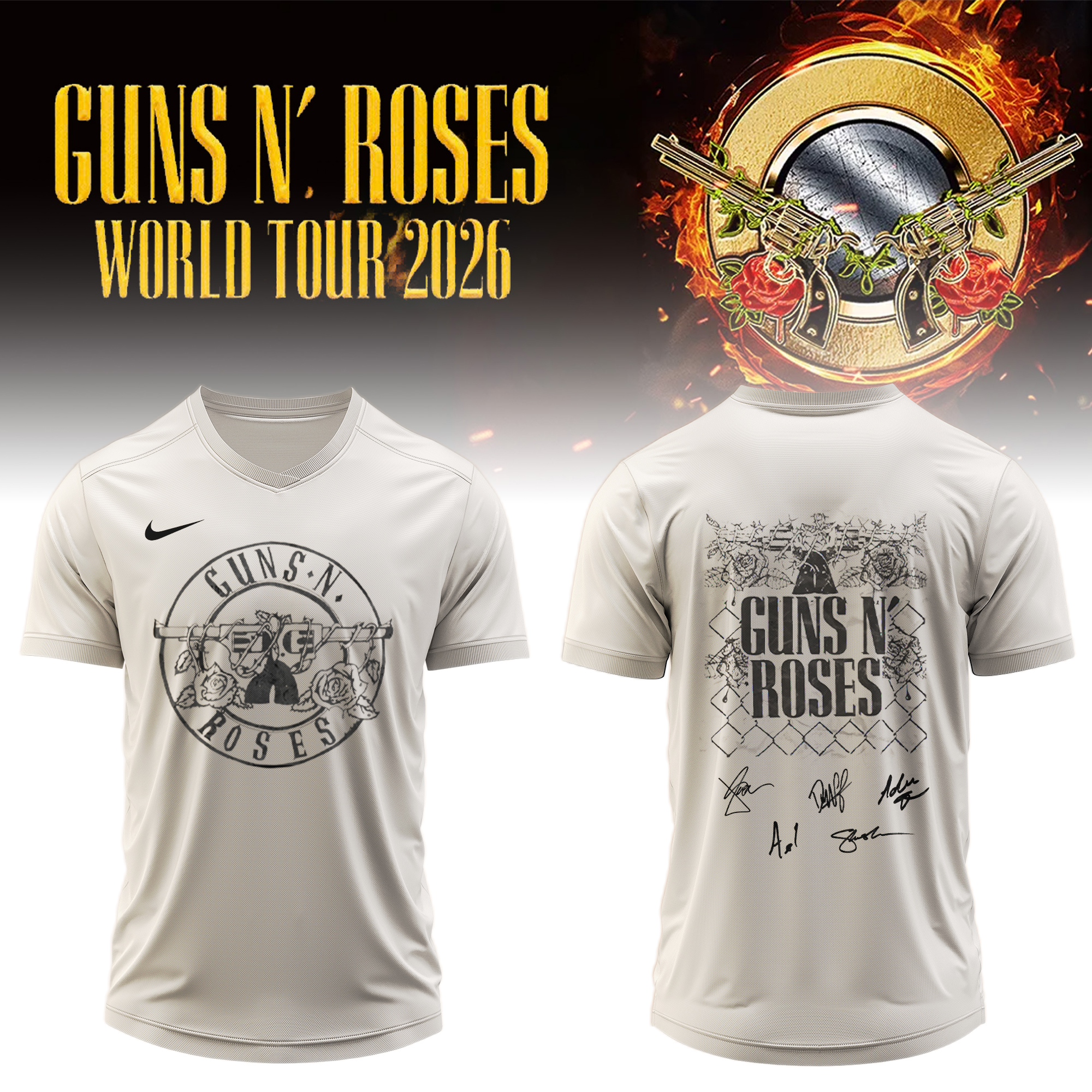 Guns N Roses World Tour 2026 Premium Signature Concert Baseball Jersey