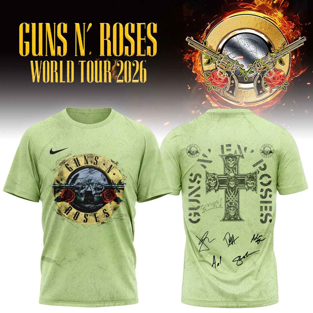 Guns N Roses World Tour 2026 Premium Signature Vintage Graphic Tee