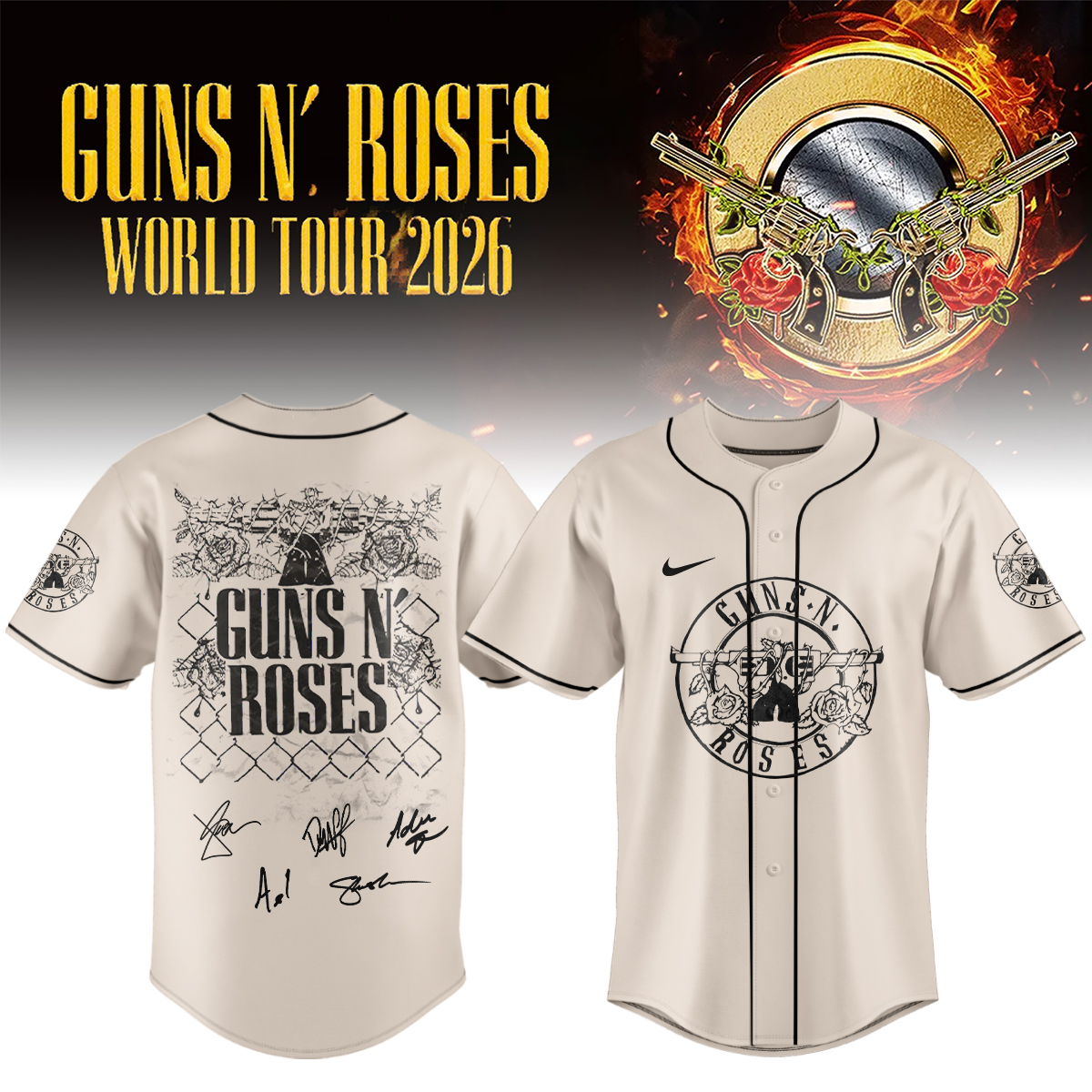 Guns N Roses World Tour 2026 Signature Fan Baseball Jersey Limited Edition
