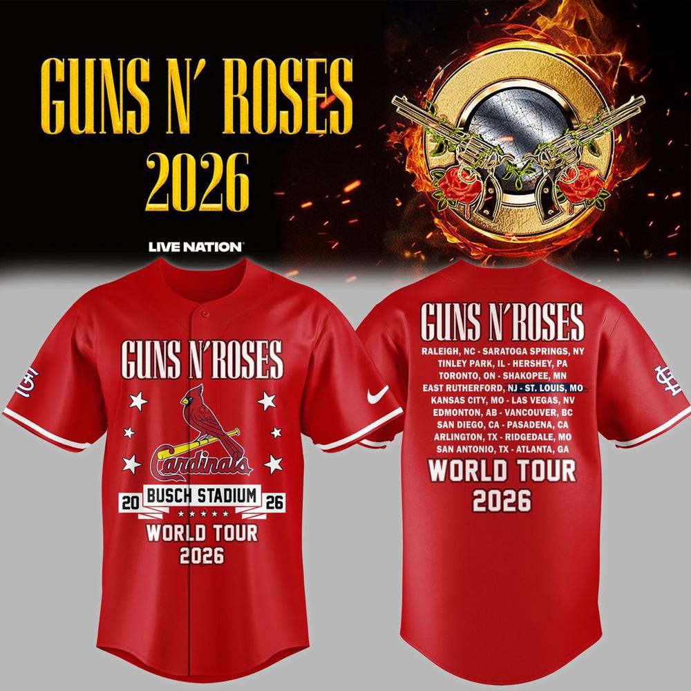 Guns N Roses World Tour 2026 St Louis Cardinals Busch Stadium Baseball Jersey Music Sports Fan Gift 1 - Unicasport Guns N Roses World Tour 2026 St Louis Cardinals Busch Stadium Baseball Jersey Music Sports Fan Gift